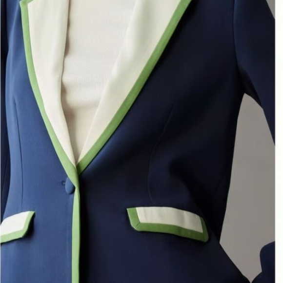Anthropologie by Maeve Navy and Cream Blazer with Green Accents - Picture 2 of 10